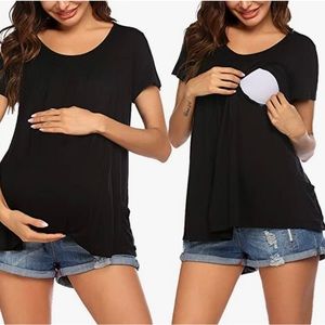 Ekouaer Maternity Nursing Shirt - Black Large